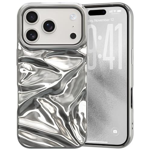 ZCDAYE Case for iPhone 17 Pro Max Glossy Water Ripple Phone Case TPU Solid Colour Soft Shell Trendy Phone Case Slim Fit Women Protective Case for iPhone 17 Pro Max (6.9 inch) Silver