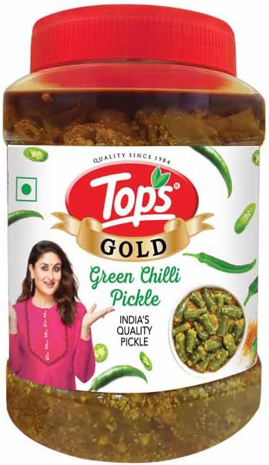 TOPS Pickle Green Chilli -900 gm | Prepared with the goodness of Mustard Oil