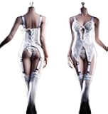 1/6 Scale Female Doll Clothes Handmade Garter Belt and Stockings Lingerie Set for Figure Body Phicen/TBLeague(White)