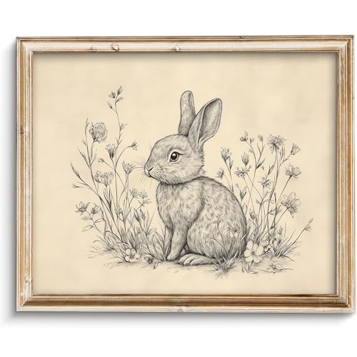 Vintage Easter Bunny Wall Art Decor Animal Sketch Rabbit Drawing...