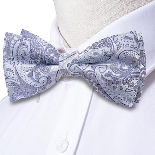 Image of Dubulle Mens Paisley Striped Bowtie Set Pre-tied Bowtie for Men and Pocket Square Set Wedding Business