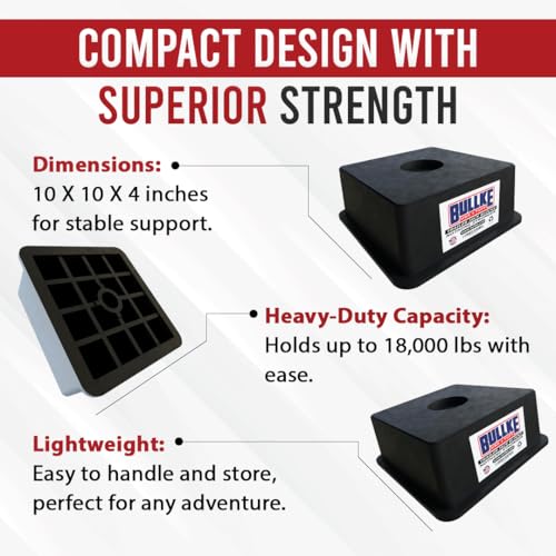 Image of BULLKE Square Trailer Jack Blocks 5-Pack, USA-Made Heavy Duty RV Leveling Blocks, Stabilizing Jack Pads for Camper, 5th Wheel, Tongue Jack, Post Jack, Foot Jack & Scissor Jack, Recycled Plastic