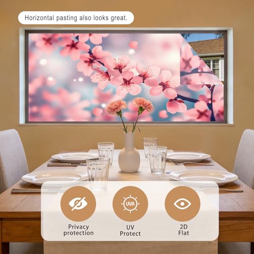 Image of Nuxovilar Stained Glass Peach Blossom Flower Window Film 17.5x39.3 PVC