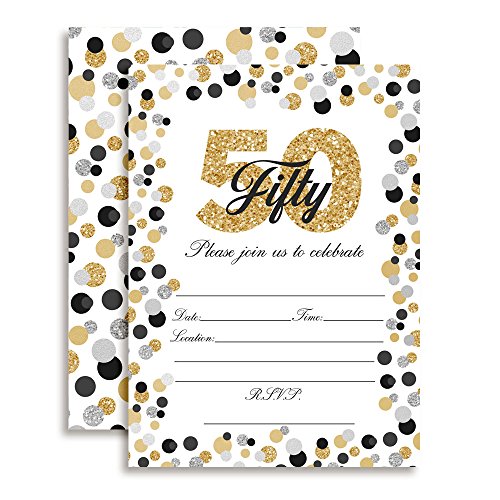 Confetti Polka Dot 50th Birthday Party Invitations, 20 5"x7" Fill In Cards