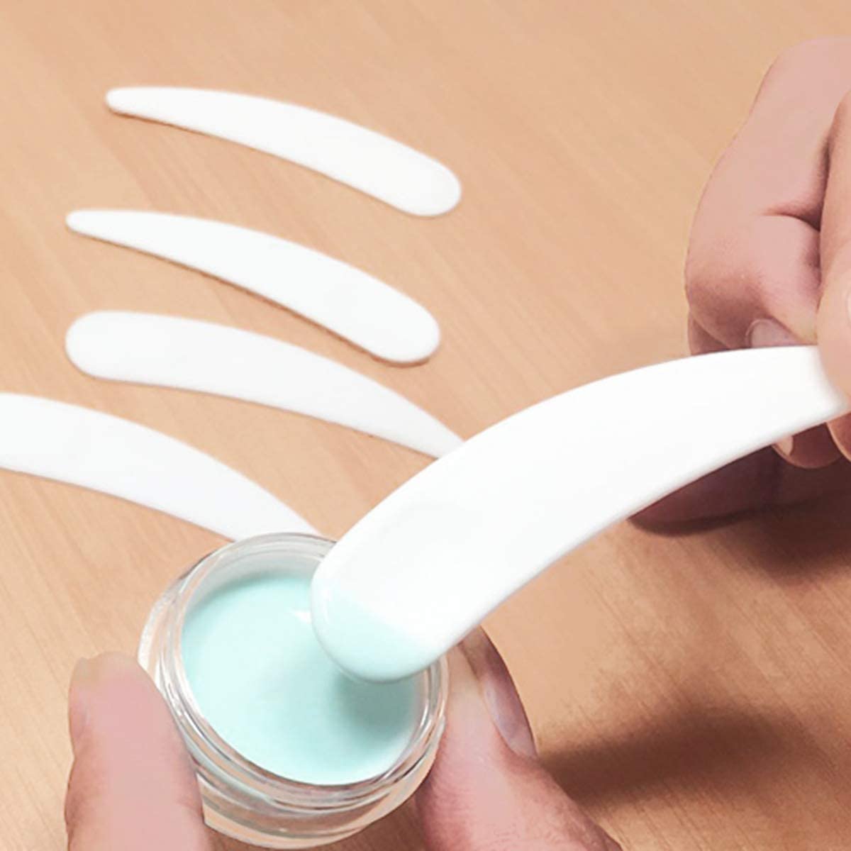 100 spatole cosmetiche in plastica, usa e getta, mini spatole cosmetiche (bianco)