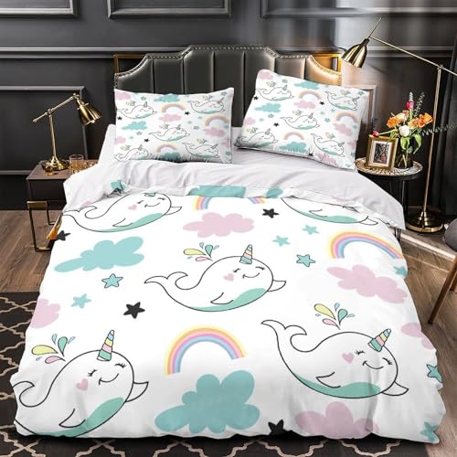 Parure de lit baleine 135x200cm en microfibre douce avec housse de couette