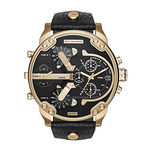 Diesel Men's 57mm Mr. Daddy 2.0 Quartz Stainless Steel and Leather Chronograph Watch, Color: Gold, Black (Model: DZ7371)