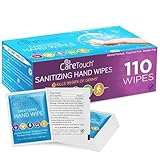 Care Touch Hand Sanitizer Wipes - 110 Hand Wipes Individually Wrapped - Travel Size - Sanitizing Wet Wipes for Home, Office & Outdoor Use