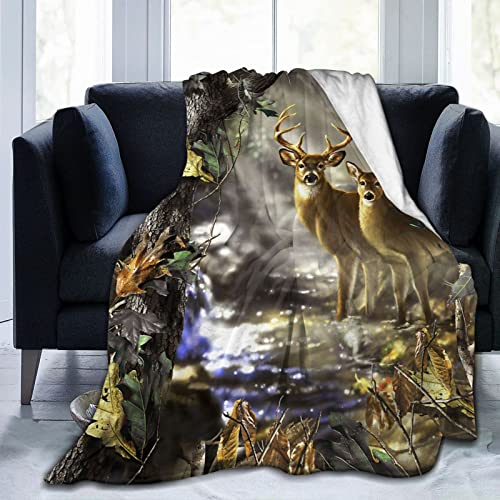 Heigudan Tree Camouflage Deer Blanket Throw Smooth Soft Blanket Adult Men Women Toddler For Sofa Couch Bed Office Travelling Camping 60"X80" #TOP1
