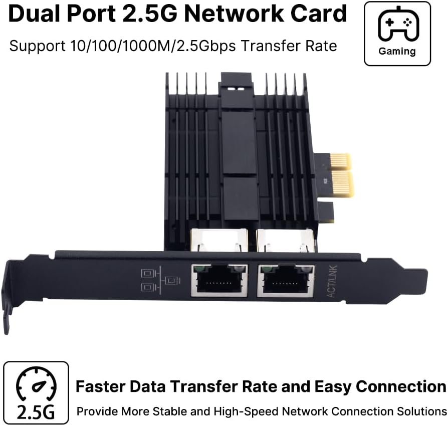 2.5gb Network Card,Dual Port PCIe Ethernet Network Adapter to 2.5 Gigabit RJ45 LAN WiFi Card NIC Compatible with Intel I226 2500Mbps for Windows/Mac OS