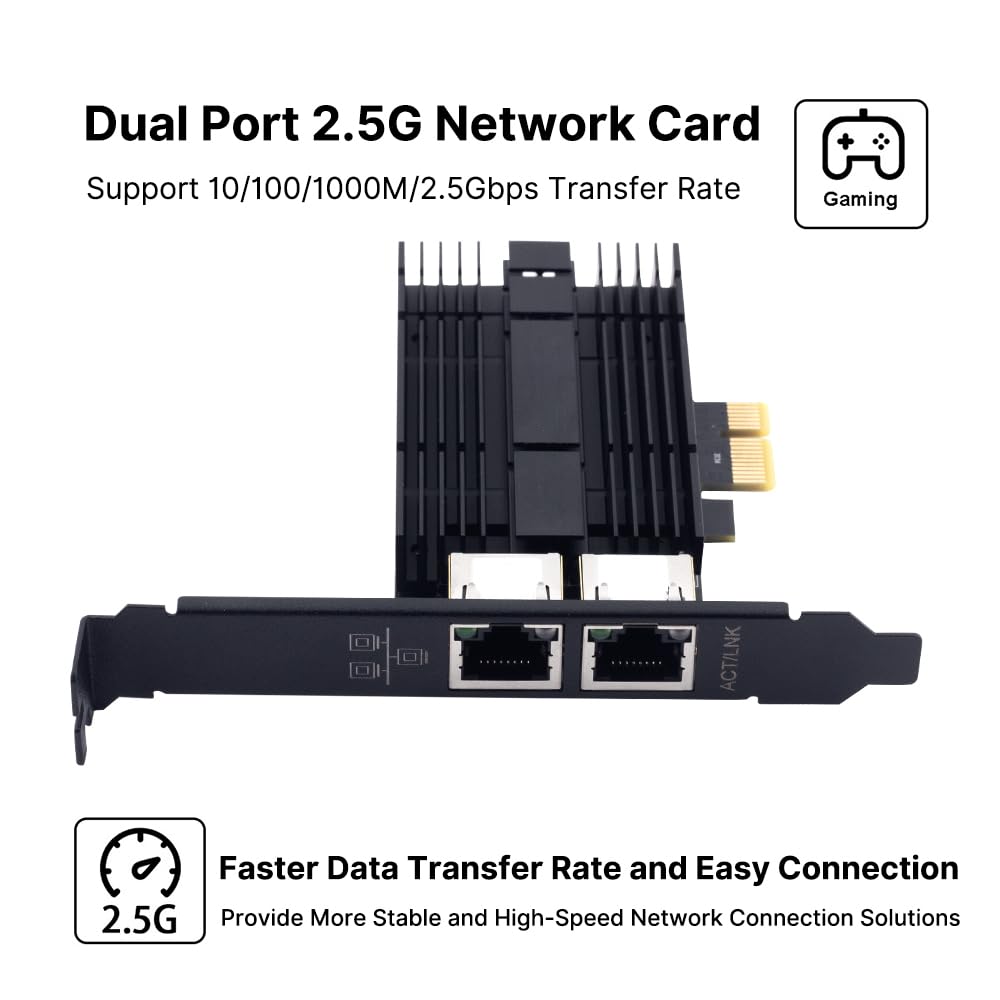 Adattatore di rete Ethernet PCIe a doppia porta da 2,5 G a scheda LAN WiFi RJ45 da 2,5 Gigabit, compatibile con Intel I226 2500 Mbps per Windows/Mac OS