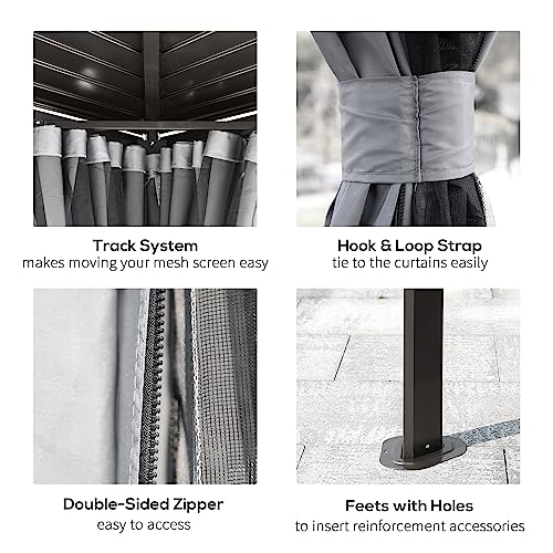 Outsunny 10' x 12' Hardtop Gazebo with Curtains and Netting, Permanent Pavilion Metal Double Roof Gazebo Canopy with Aluminum Frame and Hooks, for Garden, Patio, Backyard, Gray - Image 5