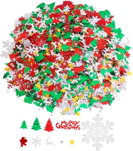 DIYASY Christmas Glitter Confetti 4800 Pcs/3.5 Oz Snowflake Christmas Tree Shape Color Confetti Sprinkles for Holiday Table Centerpiece Decoration