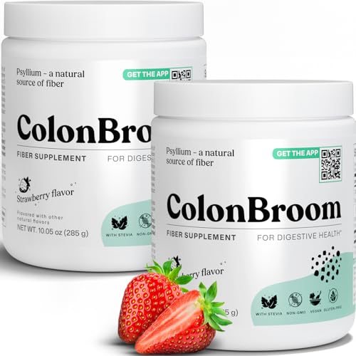 ColonBroom Psyllium Husk Powder (Strawberry) - Colon Cleanse for Bloating Relief & Gut Health - Colon Broom Fiber Powder Drink - Vegan, Gluten Free, Non-GMO Fiber Powder Supplement, 100 Servings