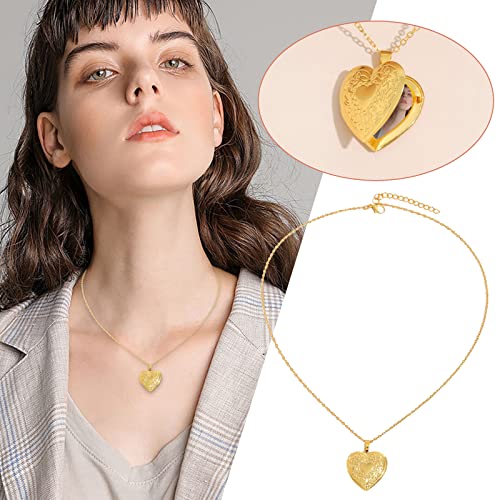 Star Gold Necklace Lockets For Little Girls Daughter Heart Necklace Jewelers Solid Yellow Gold 12Mm Roses Heart Locket Pendant- For Photos, Girls Locket Necklaces Ages 5-7 (As Show, One Size) #TOP1