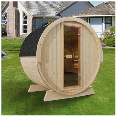 Outdoor Barrel Steam Sauna, Wood Sauna Room for 2 Person with 4.5KW ETL Certified TOULE Heater,Rocks, 8mm Tempered Glass, Waterproof System