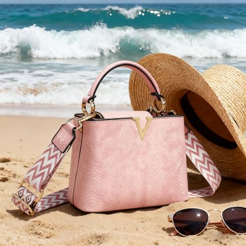 Image of Satchel Bag for Women, Crocodile Leather Purse Top Handle Purse Small Crossbody Handbag Women's Shoulder Tote Bag