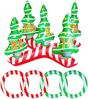 HONGCI Christmas Party Toss Game Inflatable Xmas Tree with 4 Rings,Inflatable Xmas Tree Throwing Rings for Kids Adults Family Xmas Holiday New Year Party Fun Games
