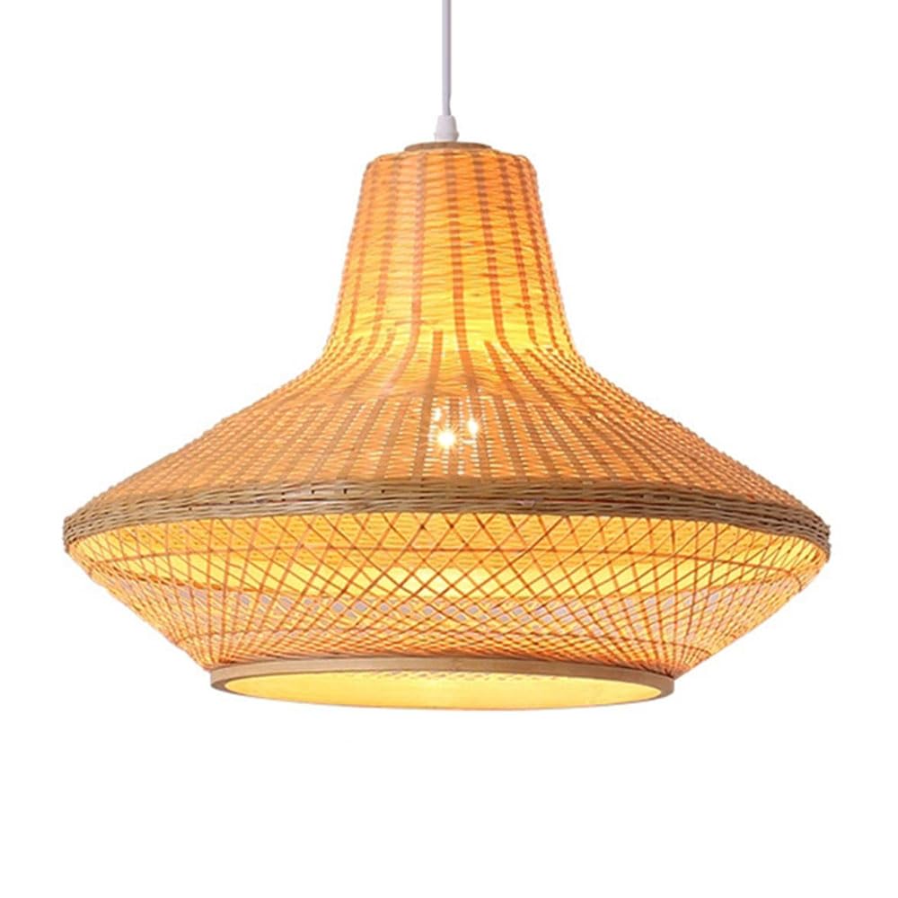 CSSYKV Pastoral Style Chandelier 19.7 Inch Woven Bamboo Pendant Light Japanese Style Tea Room Ceiling Basket Fixtures E26 Socket for Dining Room Southeast Asian Decor Rattan Pendant Lamps