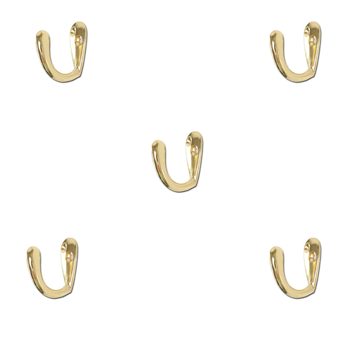 VVA Screw in Metal Single Robe Hooks | Brass Finish | Wall Wardrobe Bathroom Heavy Build for Hanging Cloths Keys Towels Bottles | Pack of 5