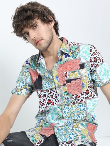 Image of Highlander Men's Slim Fit Shirts | Printed | Half Sleeves | Semi Cut Away | Casual Shirts | Stylish Shirt