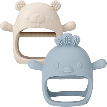 2 Pack Baby Teething Toys, Teether for Baby, Silicone Mitten Teething Toys for Babies, Newborn Teethers Toys 0-3-6-12 Months, Chew Toys Hand Pacifier for Soothing Teething Pain Relief