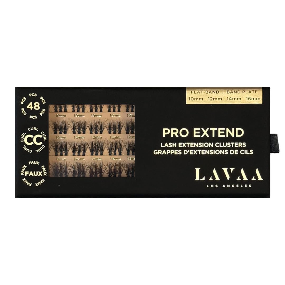 PRO Extend Lash System | 48 Lash Clusters in 4 lenghts: 10mm 12mm 14mm 16mm | Flat-Band All-Day Comfort | DIY Lash Extensions (W2 | WISPY)