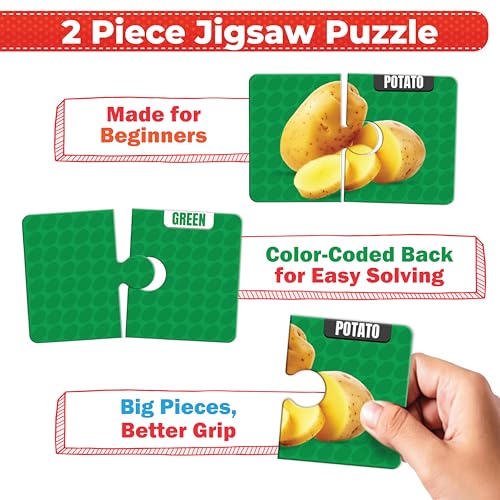Image of My Starter Jigsaw Puzzle - Vegetables & Colors| 2-Piece Puzzle for Kids Age 2,3,& 4 yrs| Montessori Educational Toy Set of 20 Puzzle, 40 Big Pieces| Return & Birthday Gift for Boys & Girls