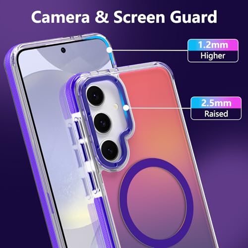 Image of Magnetic Case for Samsung Galaxy S24 Plus [Compatible with Magsafe] [Cute Fashion Fluorescent Design] [1 Screen Protector] Slim Translucent Matte Case for Galaxy S24 Plus 6.7 inch, Purple