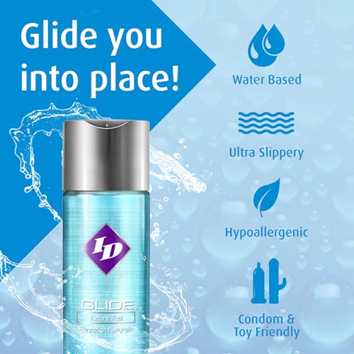 ID Glide 2.2 fl oz Water Based Personal Lubricant Hypoallergenic Lube for Men Women and Couples, Liquid Glide Natural Feel for Pleasure, Made in USA by ID Lubricants