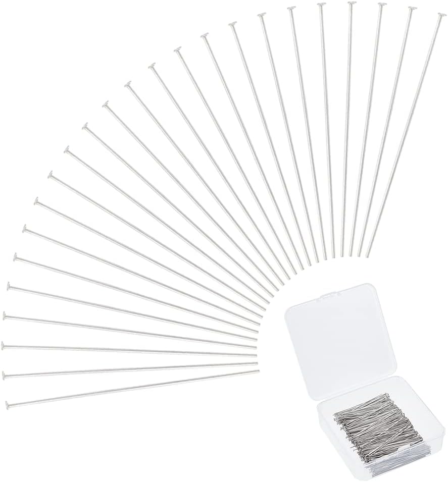 UNICRAFTALE 500pcs 50mm Stainless Steel Head Pins Flat Head Pins Eye Pins Findings Metal Earring Pins End Headpins for Jewelry Making DIY Craft with Container Head 1.5mm