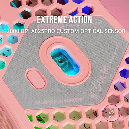 MM55, Mouse Gaming RGB Chroma, Ultra-leggero 55g, 12800 DPI, Switch Meccanici Programmabili HUANO, Rosa - Mouse gaming - Immagine 4