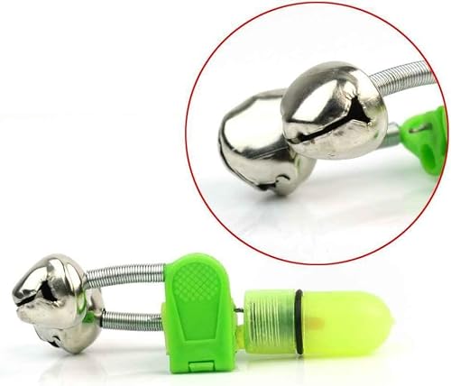 Fishing Rod Tip Bite Alert Alarm, Twin Bells with Night LED Light Lamp Fishing Bite, Green Indicators Hunting and Fishing, Fishing Accessories - Image 4