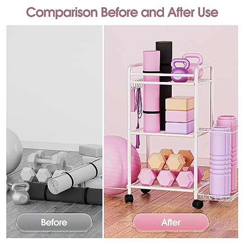 Highpro Home Gym storage Rack - Gym Equipment Storage Rack for Yoga Mat Yoga Ball Dumbbells Kettlebells Foam Roller Yoga Strap and Resistance Bands Workout Equipment Organizer