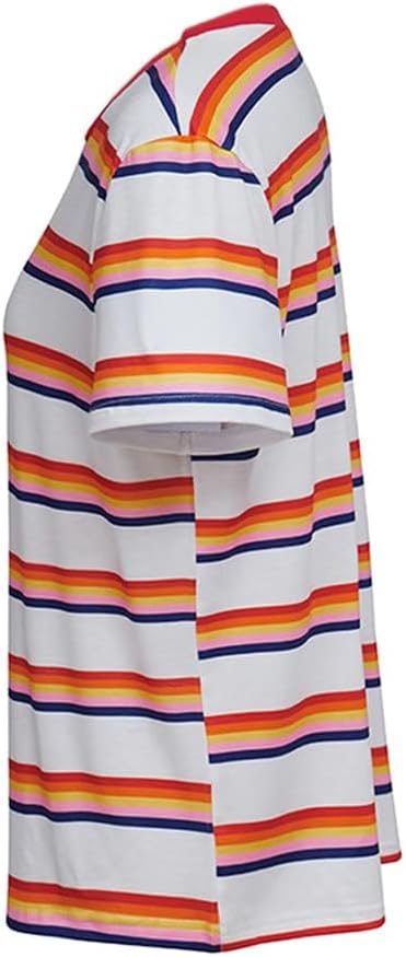 Women Rainbow T Shirt Colorful Shirt Costume Striped Shirt Top Short Sleeve - Image 4