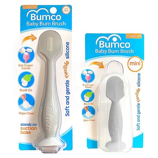 Baby Bum Brush, Original blöja hudutslag krämapplikator, mjuk flexibel silikonborste, unik present + mini blöja utslag kräm applikator med resväska, (grå + grå)
