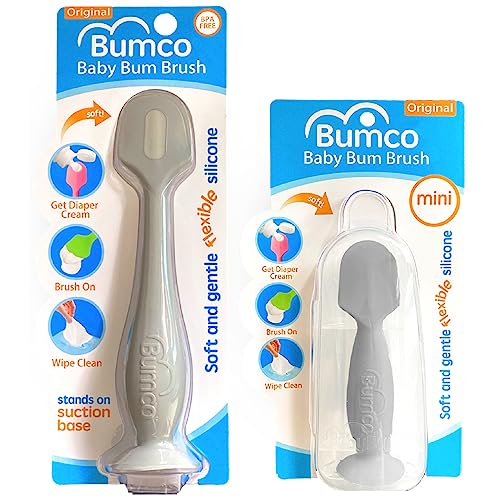 Image of Bumco Baby Bum Brush + Mini Baby Diaper Cream Spatula with Case - BPA-Free Silicone Diaper Spatula, Mom-Invented Butt Paste Applicator (Gray & Gray)
