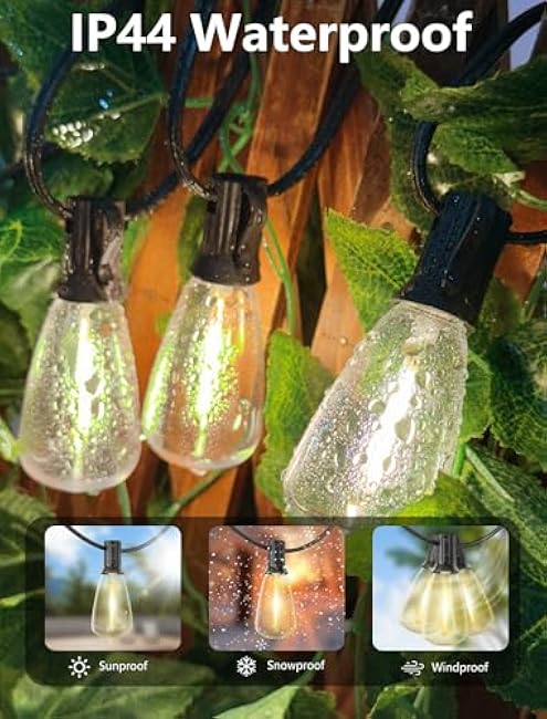 Outdoor String Lights 50FT Patio Lights with 25 Shatterproof, String Lights Outdoor Waterproof with ST35 LED Vintage Edison Bulbs, Hanging Light for Outside Backyard Garden