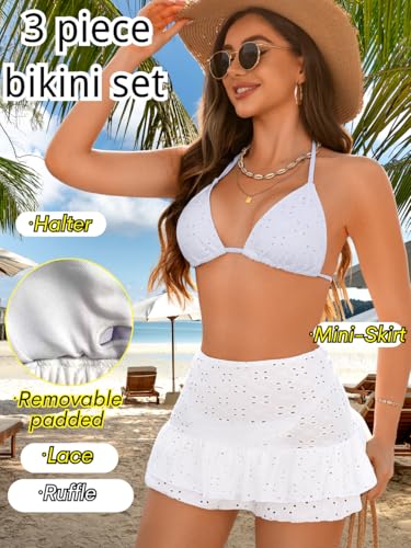 Cute Bikini with Skirt,High Waisted Bathing Suit and Cover Up Set,3 Piece Swimsuits for Women2