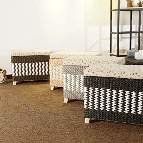 Paniers de rangement en rotin – Ottoman en osier naturel fait à la main avec structure en bois massif pour décoration de salon