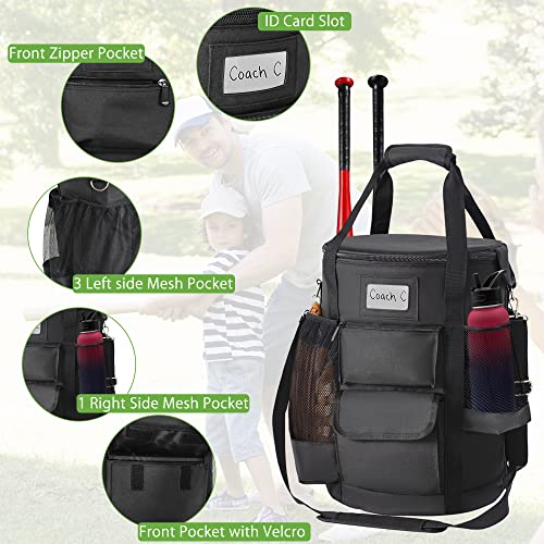 Jaffzora Baseball Bucket Bag, Softball T-Ball Bat Equipment Bags For Men And Adult, Baseball Coaching Accessories Organizer, Black #TOP2