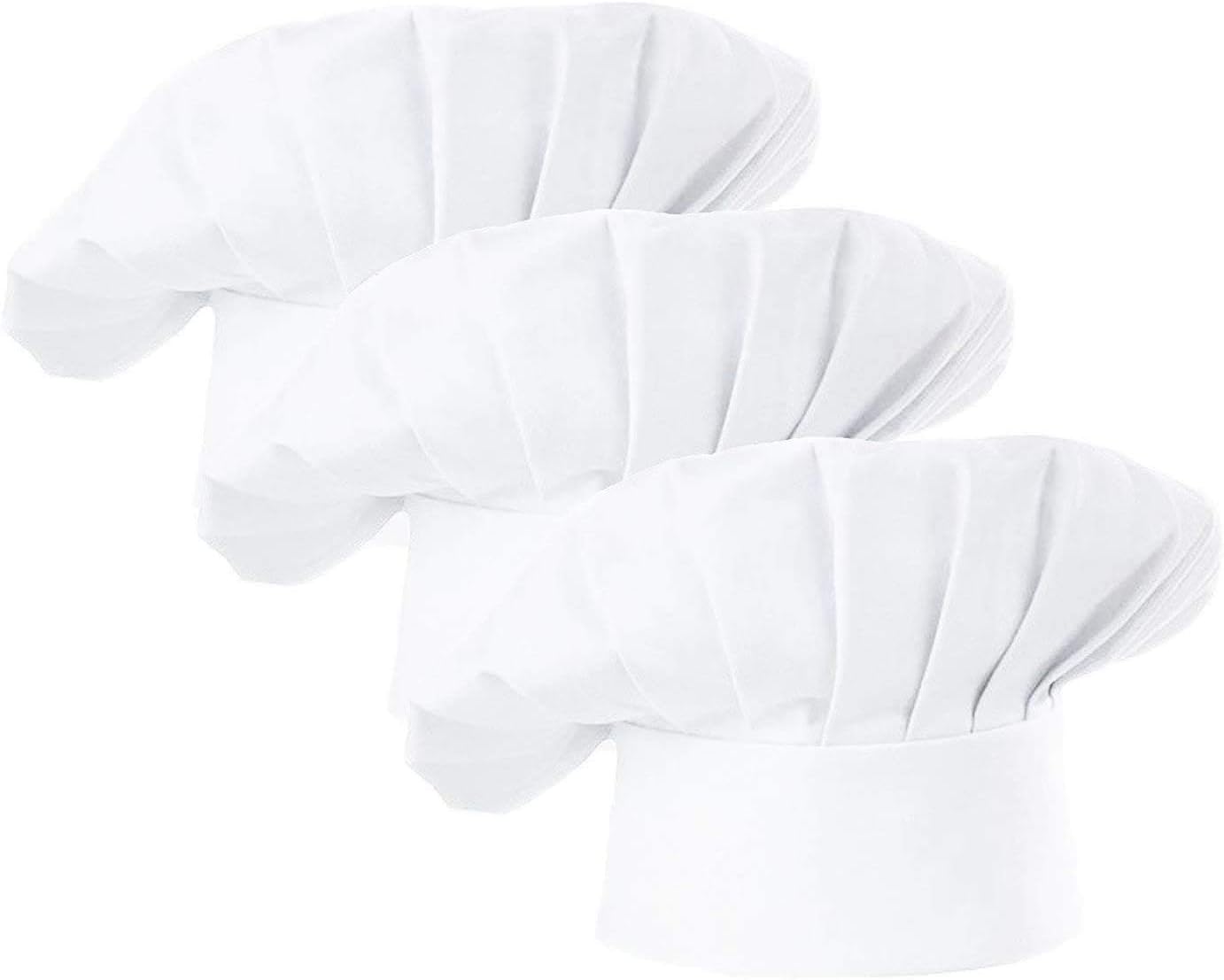 AFYHA Chef Hat, Set of 3 Adult Adjustable Elastic Baker hats, Kitchen Catering Cooking Chef Cap White or Black (White)