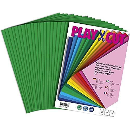 PLAY-CUT Fotokarton A4 Set Blattgrün (300g/m2) | 20 Bogen Din A4 Foto Karton Bunt | Dickes Foto Papier | Premium Druckerpapier Dicke Stärke | Karton zum Basteln Drucken