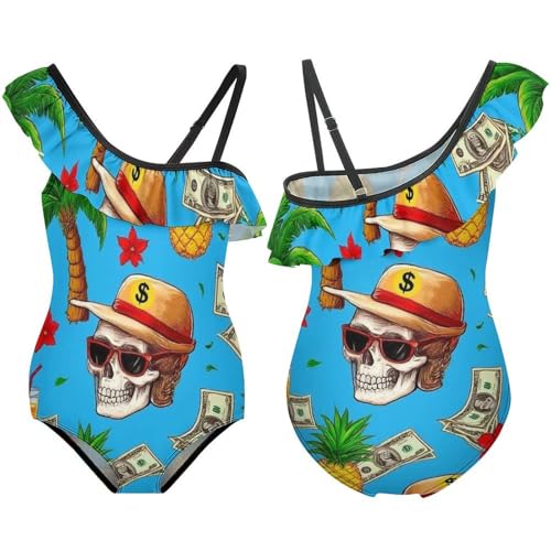 Summer Girls Floral Ruffle One Shoulder Swimsuit Cute One Piece Bathing Suit3