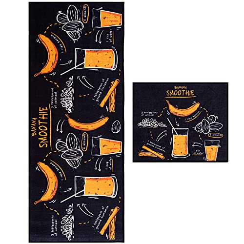 wunderlin Küchenteppiche Läufer Kollektion rutschfest Küche Waschbar Teppiche für Küche Boden Set Teppich Küchenteppiche Küchendekorationen Thema Sets von zwei (Banane) Cover