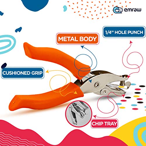 Emraw Premium Single Hole Paper Punch Cushion Grip Heavy Duty Hole Puncher For Greeting Cards Scrapbook Notebook Puncher Craft Paper Hand Tool Pack Of 6 #TOP2
