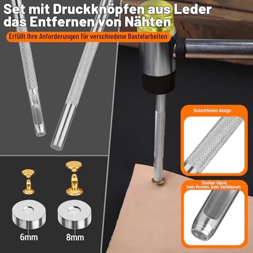 Reovin 180 Set Leder Nieten Set, Doppelkappennieten, 3 Größen Metallnieten Für Leder Mit 3 Werkzeugen, Hohlnieten Für Lederhandwerk, Heimwerkerarbeiten, Reparaturen, Dekoration, 4 Farben