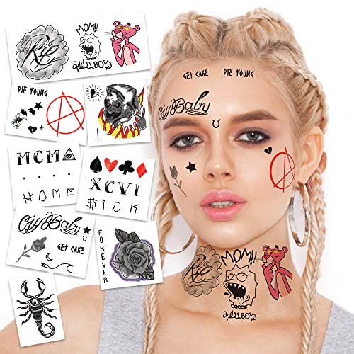 FashionTats Celebrity Lil Peep Temporary Tattoos | Includes Face, Neck & Hands | REALISTIC | Skin Safe | MADE IN THE USA | Removable
