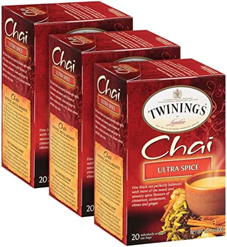 Twinings Ultra Spice Chai Tea Bags - Individually Wrapped, Black Tea with Cinnamon, Ginger, Cardamon & Clove, 20 Count (Pack of 3)