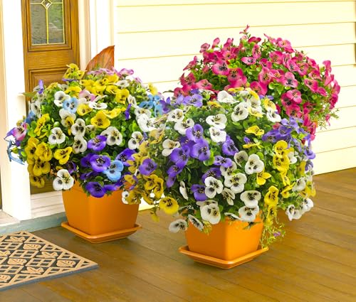 Thinktral Artificial Flowers for Outdoors Faux Plants, 14 pcs Realistic Fake Pansies Silk Flowers UV Resistant, Lifelike Faux Outdoor Flowers for Porch Garden Patio Window Box Decor — view 5